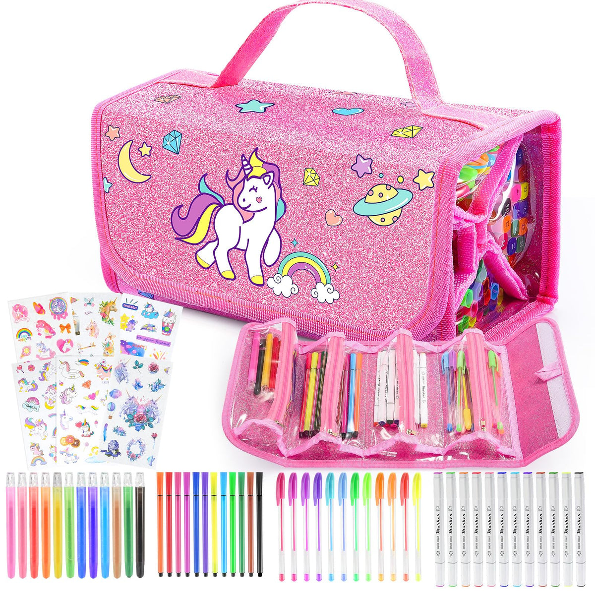 Quapify Unicorn pencil case keeps art supplies organized for on the go creativity.