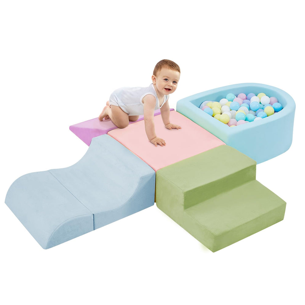 QUCHI 5-piece climbing toys setup showing modular blocks for safe indoor play.