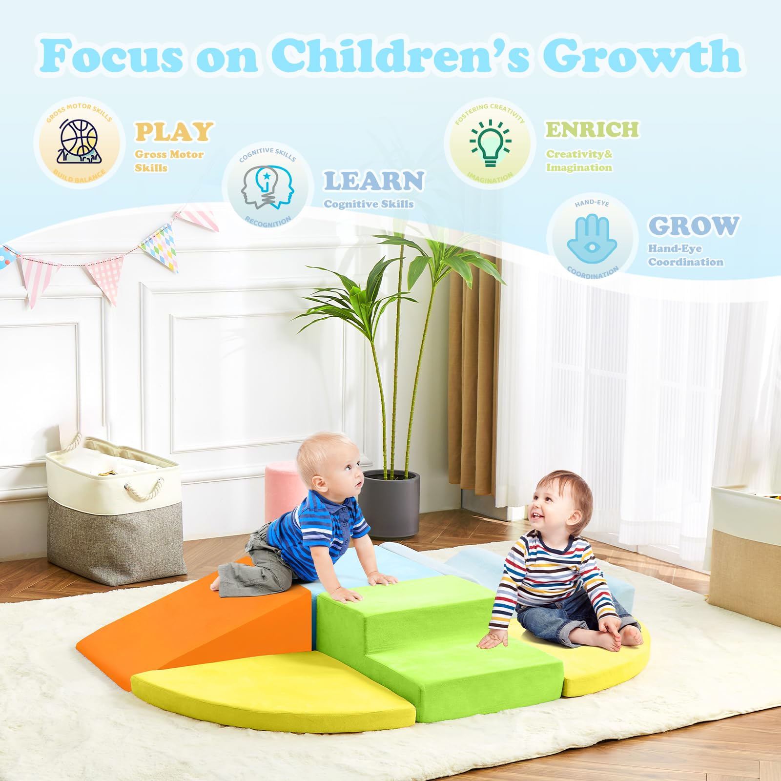 QUCHI educational design highlights shapes and colors for learning through stacking.