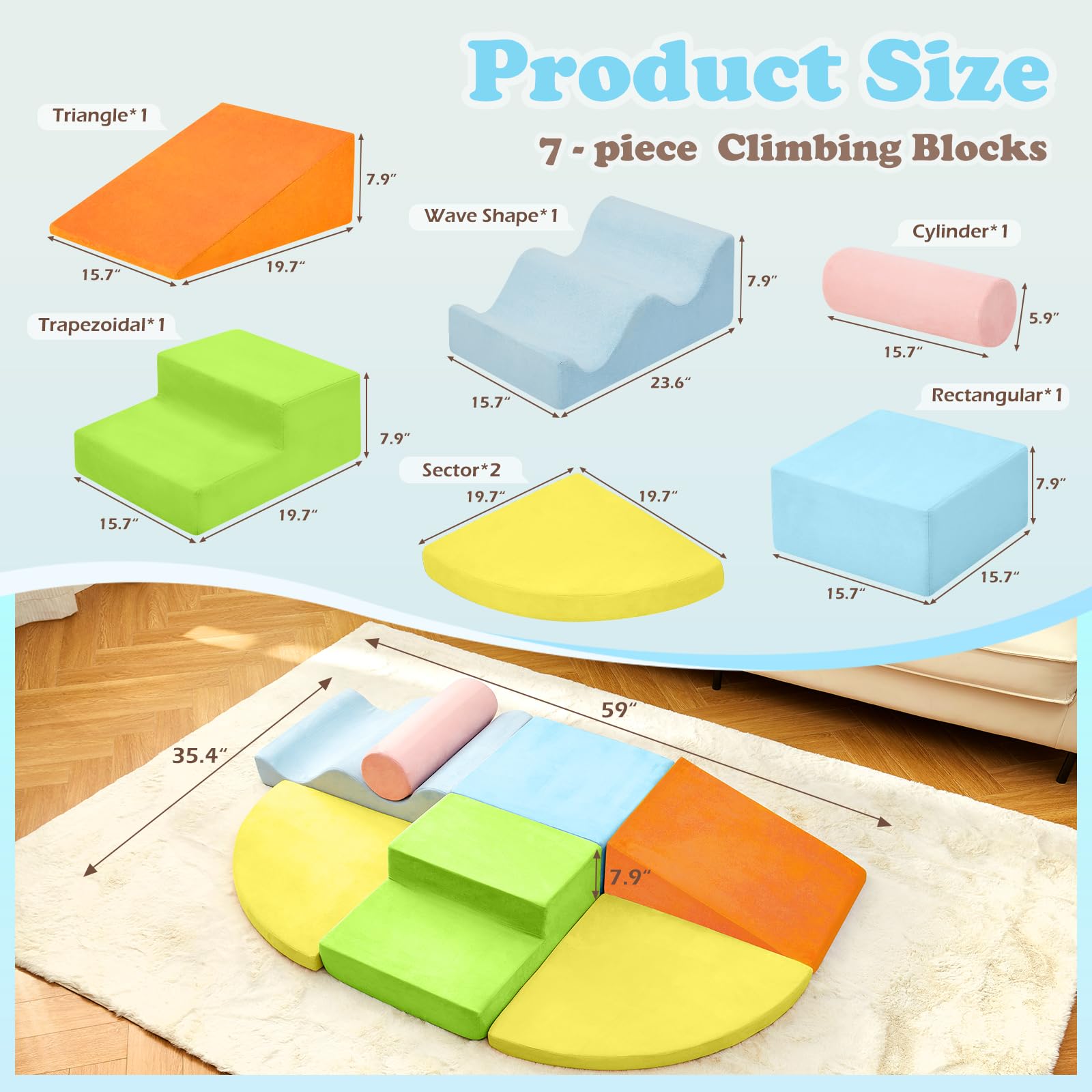 QUCHI climbing blocks removable cover image shows easy cleaning for hygienic play.