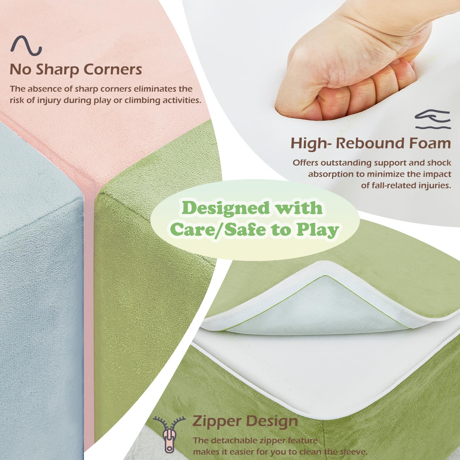 QUCHI high-density foam close-up shows cushioned support for toddlers.