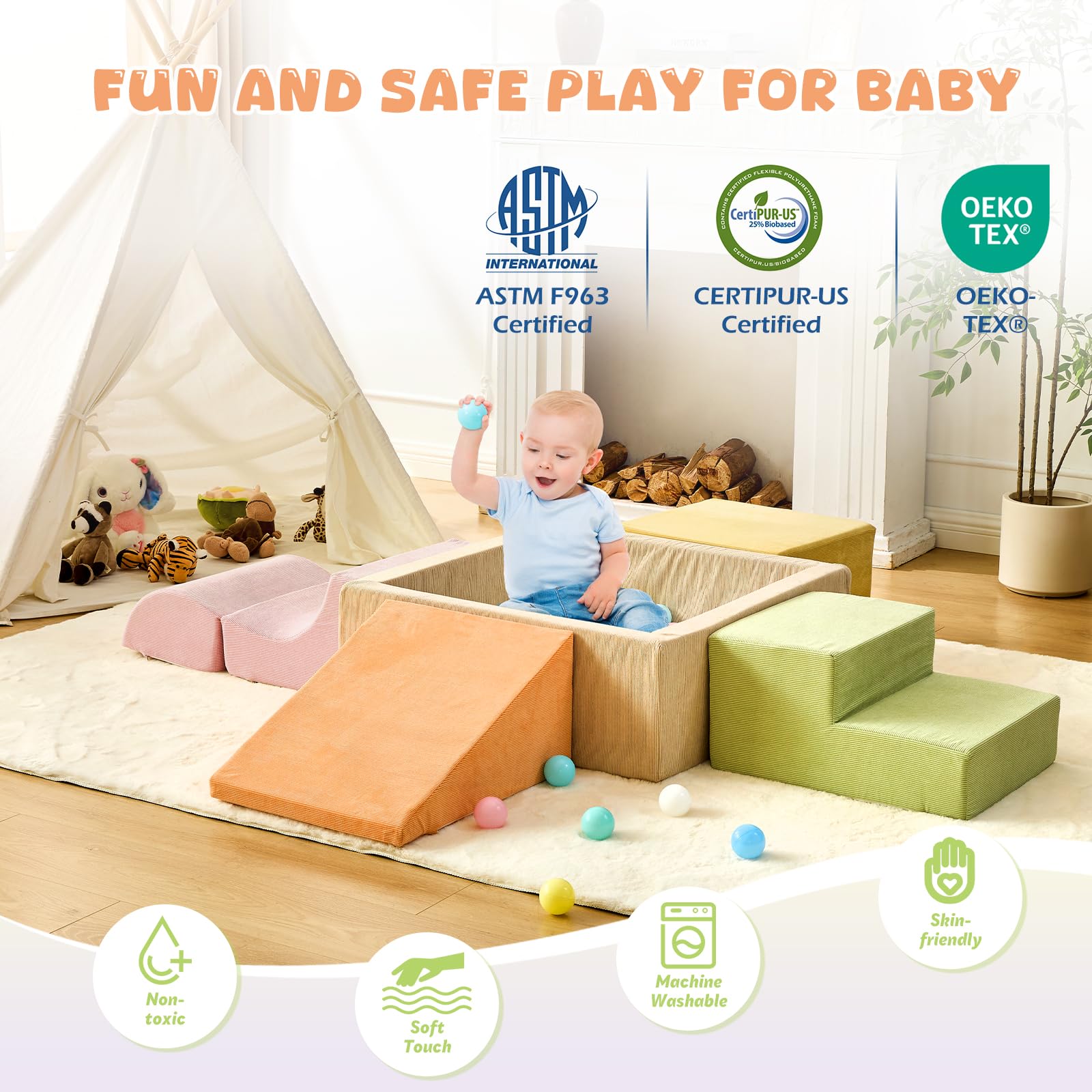 QUCHI high-density foam cushions safe, cushioned landings during play