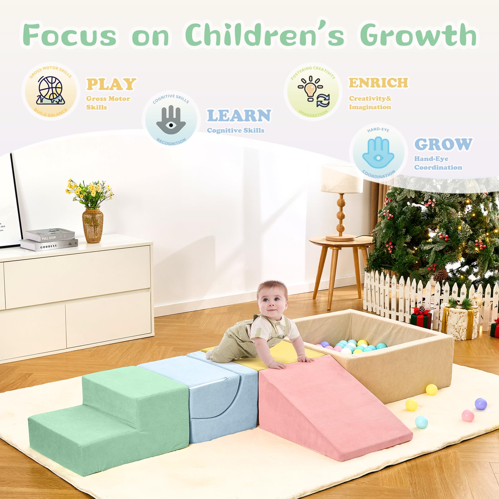 QUCHI removable washable fabric cover keeps play equipment clean and vibrant.