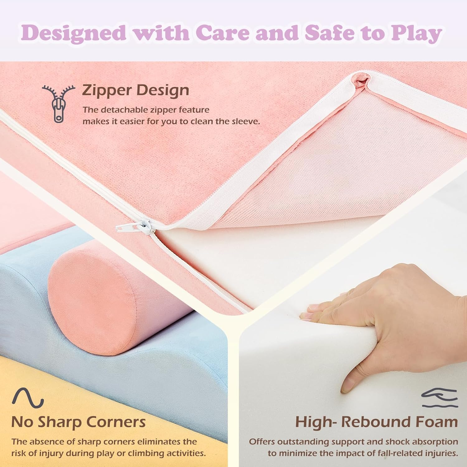 QUCHI blocks on play surface demonstrate safe rolling and tumbling
