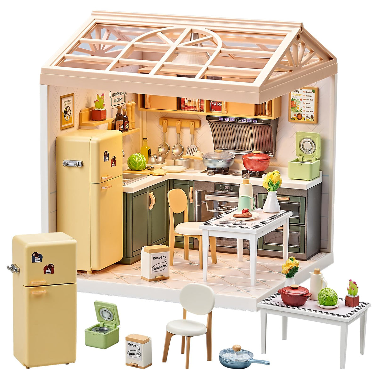 Qudify miniature kitchen kit with LED light enhances cozy playtime realism.