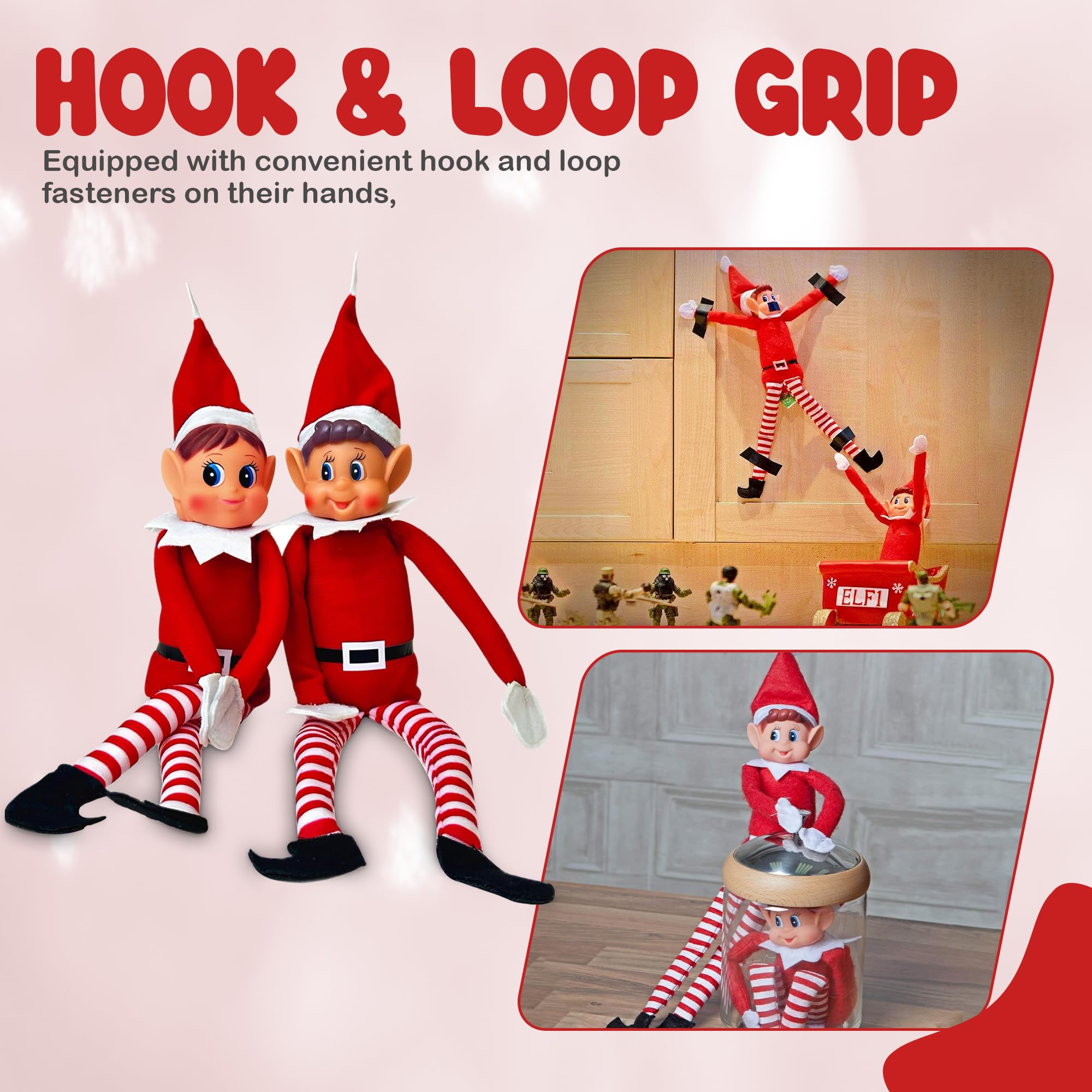 Quebec Naughty Elf Set vinyl faces add cheerful character to play scenes.