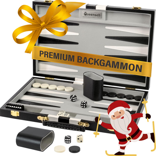 Queensell backgammon board closed, portable elegance for travel and leisure games.