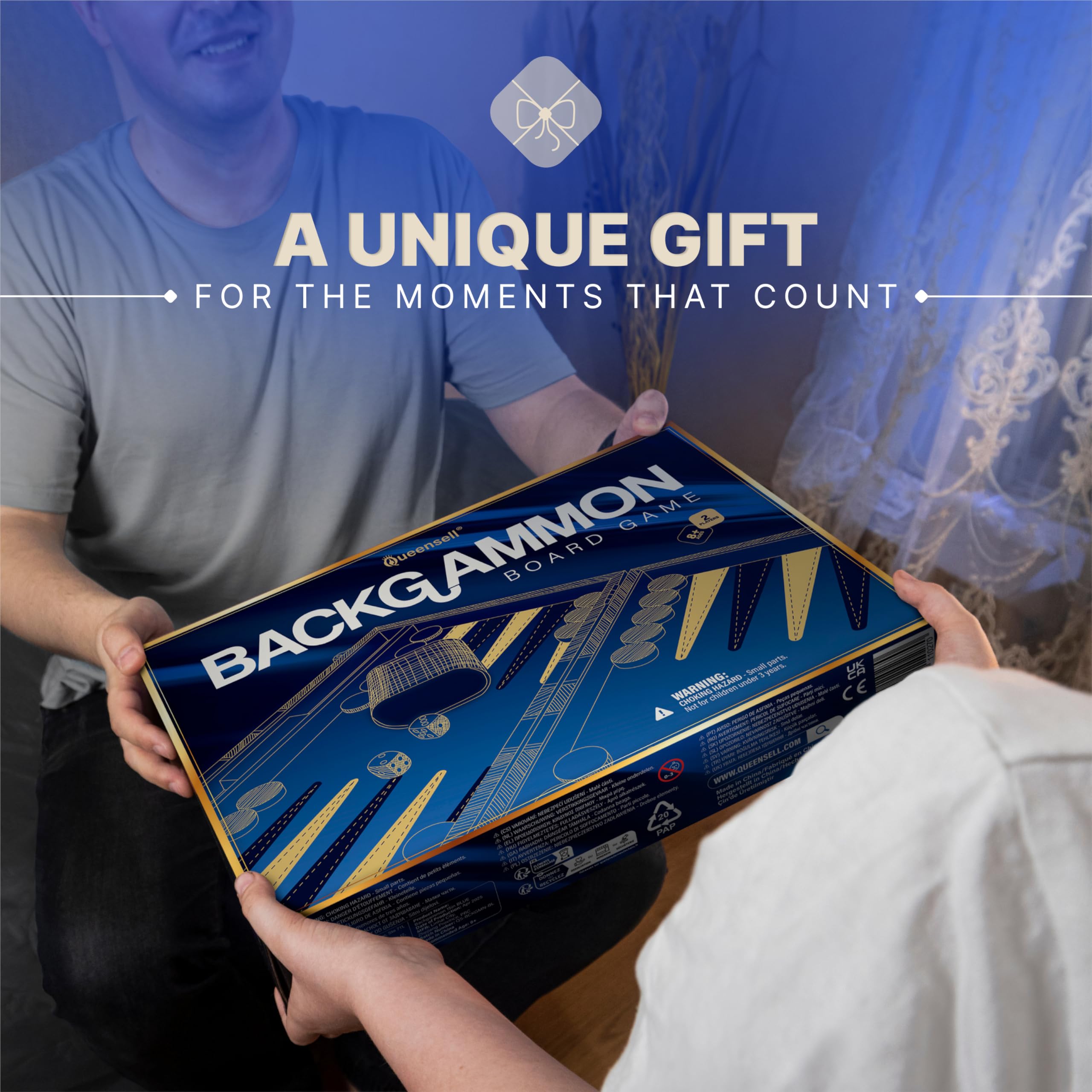 Queensell backgammon board open layout reveals ample play space