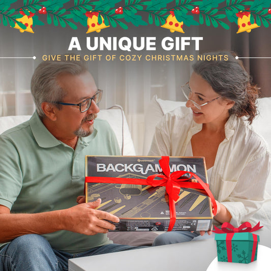 Queensell backgammon board open reveals smooth felt surface for fluid play.
