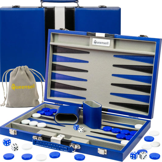 Queensell backgammon folding board highlights PU leather exterior for durable travel play