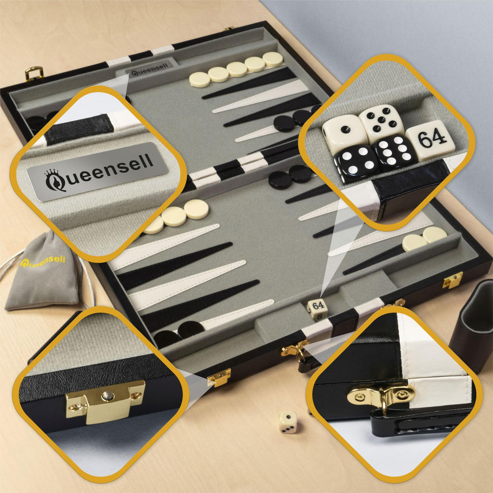 Queensell backgammon gift box makes a ready-to-give present.