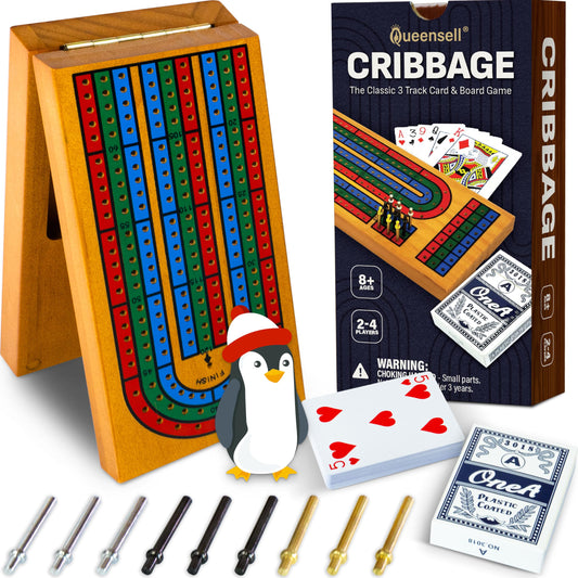 Queensell cribbage board folded compactly for travel