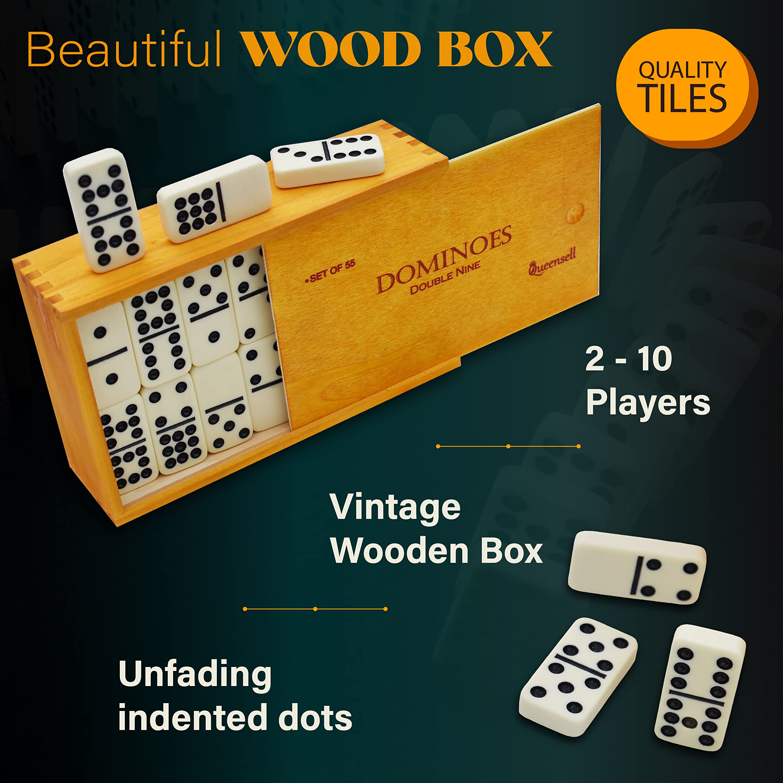 Queensell domino case brown wood keeps tiles organized during travel