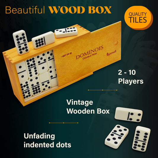 Queensell domino case brown wood keeps tiles organized during travel