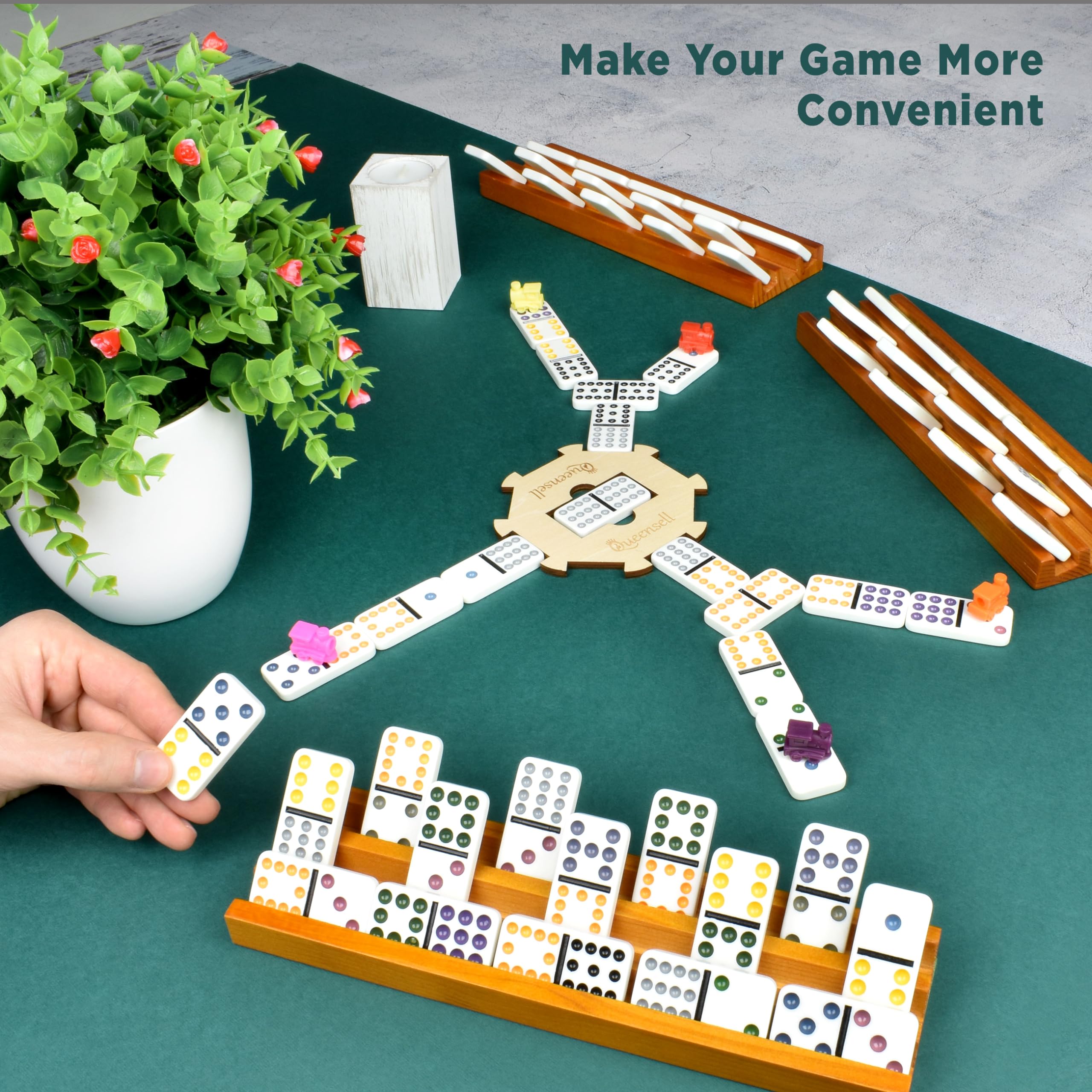 Queensell domino trays provide a sturdy surface with easy stacking and storage.