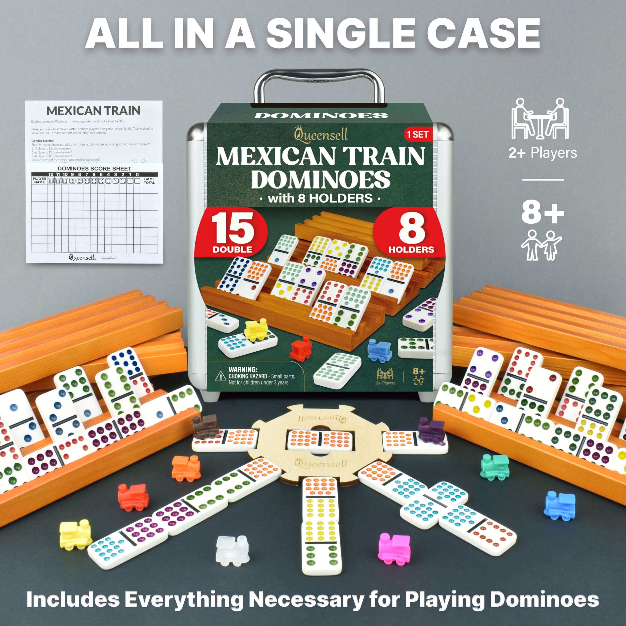Queensell domino trays for organization to tidy tiles between turns