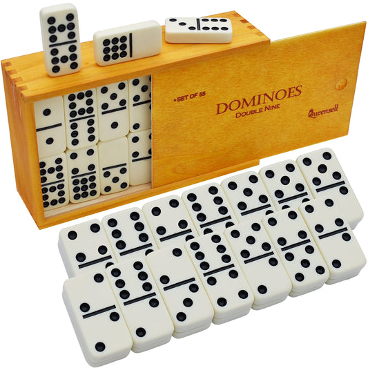 Queensell double-nine domino tiles ready for a classic family game night