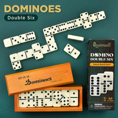 Queensell Jumbo Dominoes on hand highlight portable size for travel games.