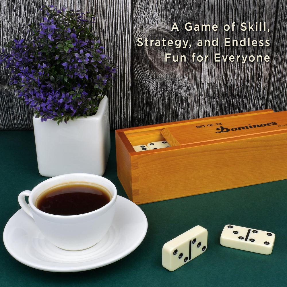 Queensell Ivory tiles and wooden frame evoke timeless family game nights.