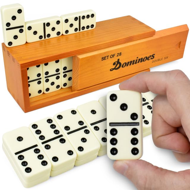 Queensell Jumbo Dominoes tiles close-up showing large, easy-to-handle pieces for shared family play.