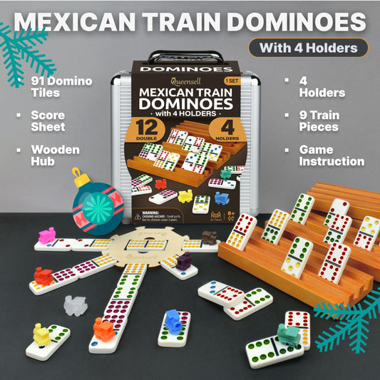 Queensell colorful domino tiles with readable indented dots for easy play.