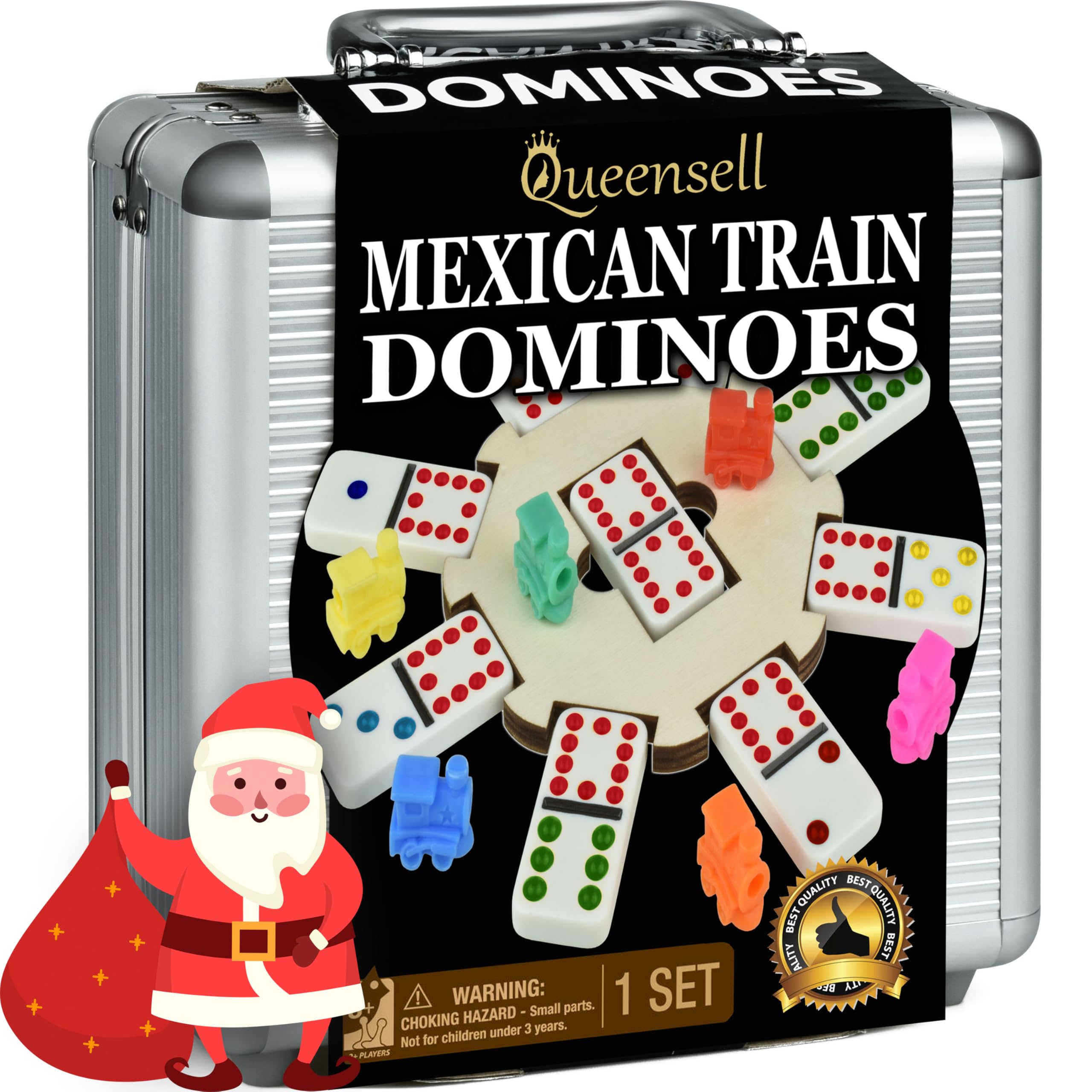 Queensell Mexican Train dominoes tiles with vibrant colors for easy reading during play.