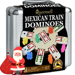 Queensell Mexican Train dominoes tiles with vibrant colors for easy reading during play.