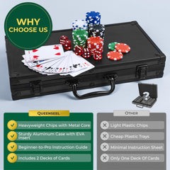 Colorful Queensell poker chips support authentic table feel