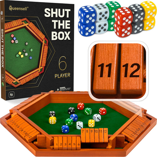 Queensell Shut The Box board on table for family game night and strategic play.
