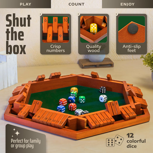 Queensell Shut The Box dice provide colorful rolls enhancing quick decision making.