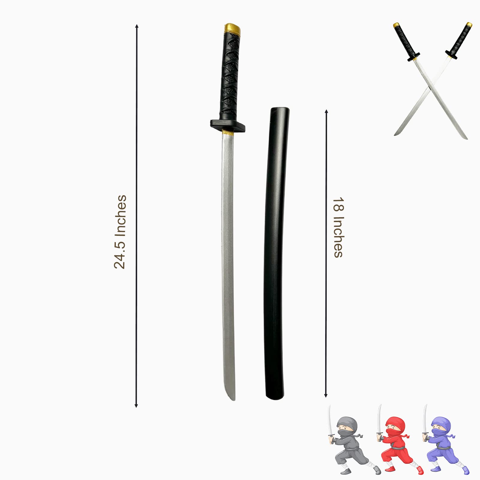 QUEQUAQUI foam wakizashi blades showing 26-5 inch proportions for dual-wield outfits.