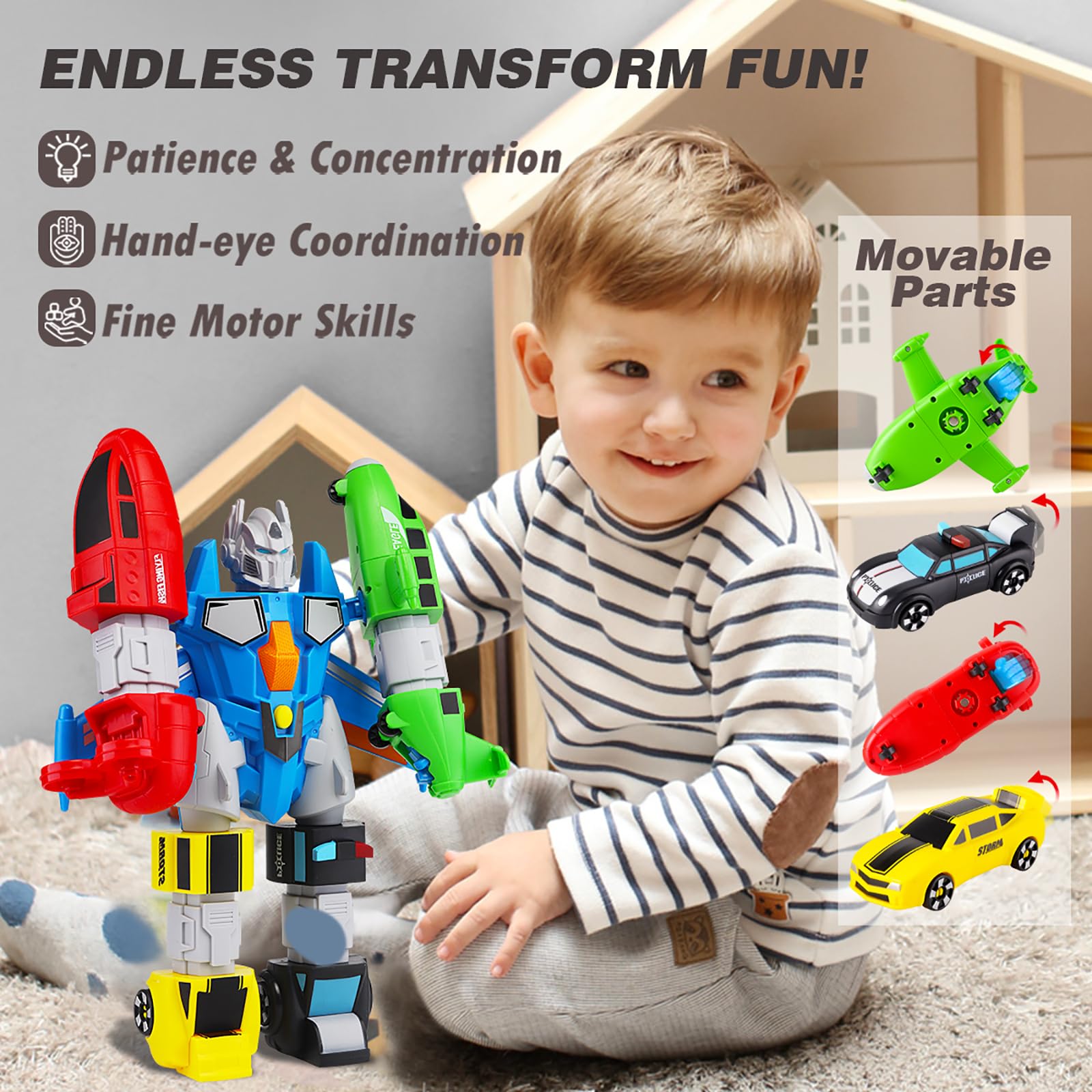 QUERCITRON 5-in-1 police car for role-play and tidy cleanup