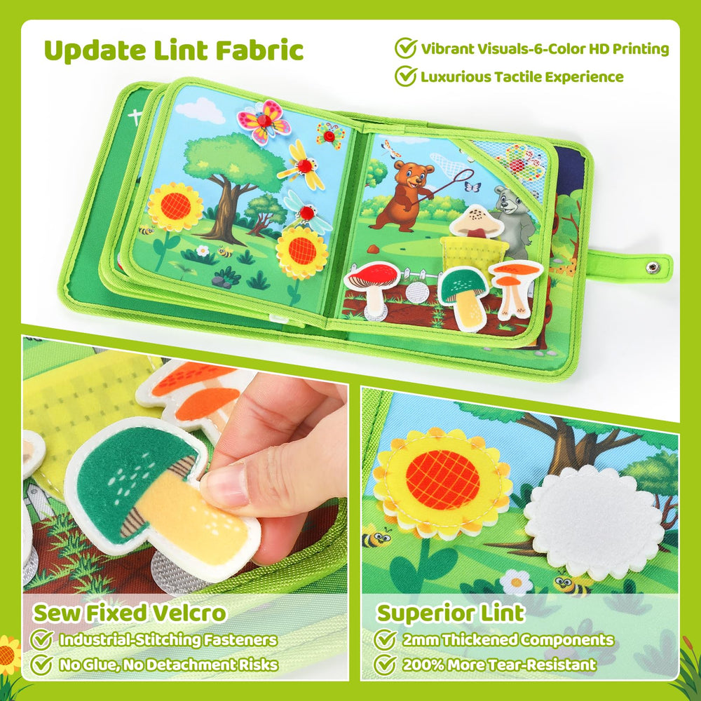 Quiet Flower Busy Book finger puppets provide tactile learning and storytelling opportunities.