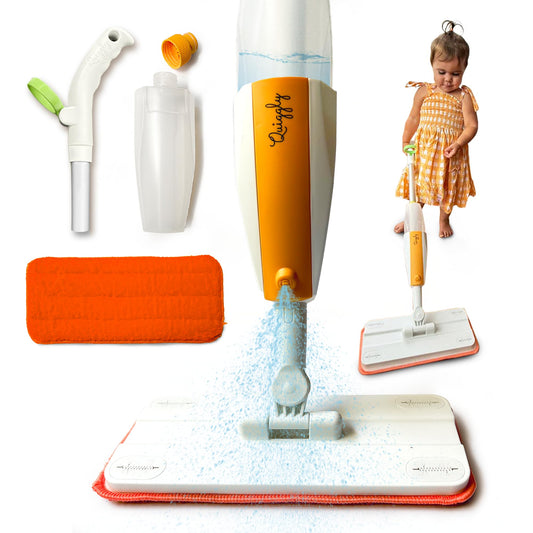 Quiggly Toddler Spray Mop with real water sprayer for realistic pretend cleaning at home