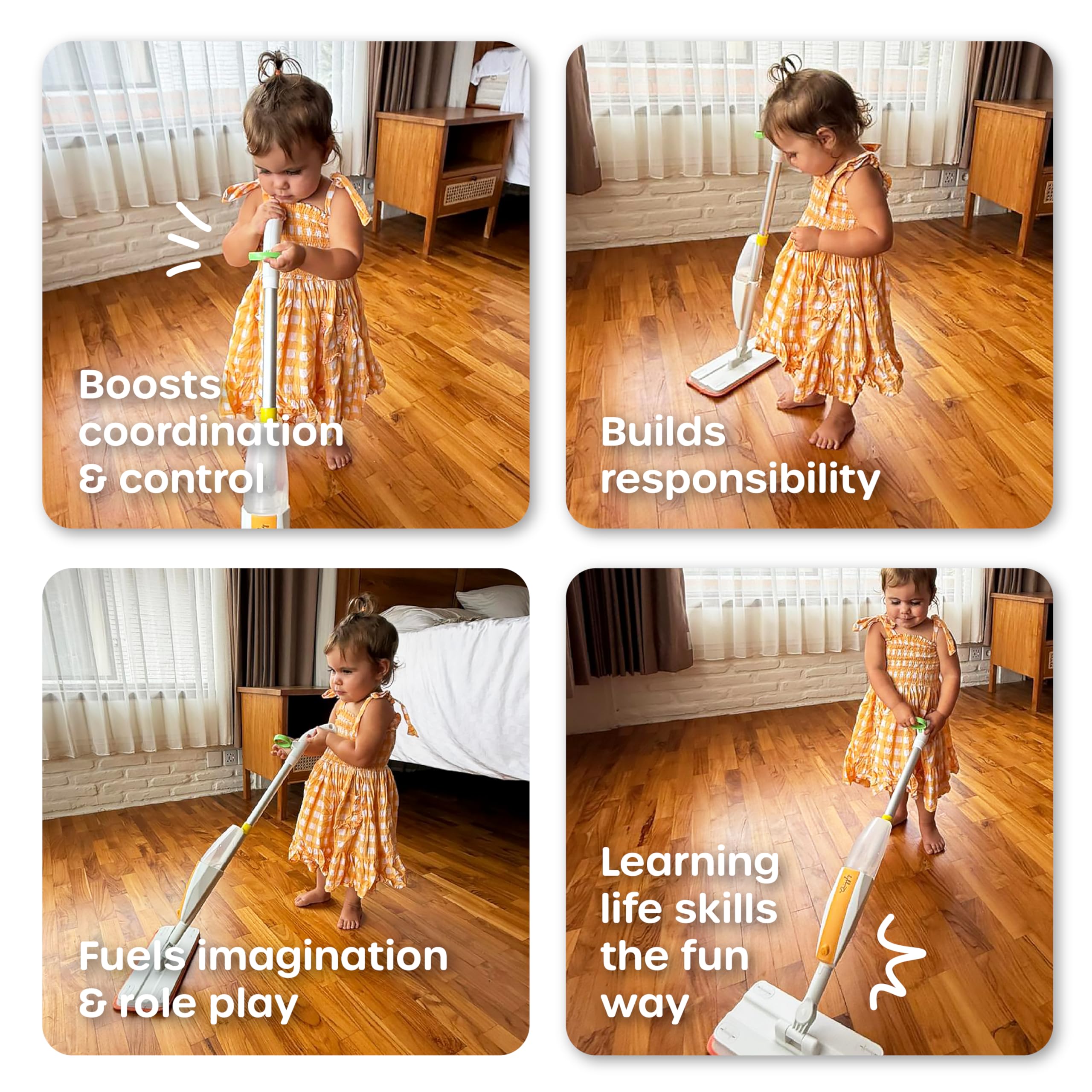 Quiggly toddler spray mop Montessori-inspired play boosts independent learning moments