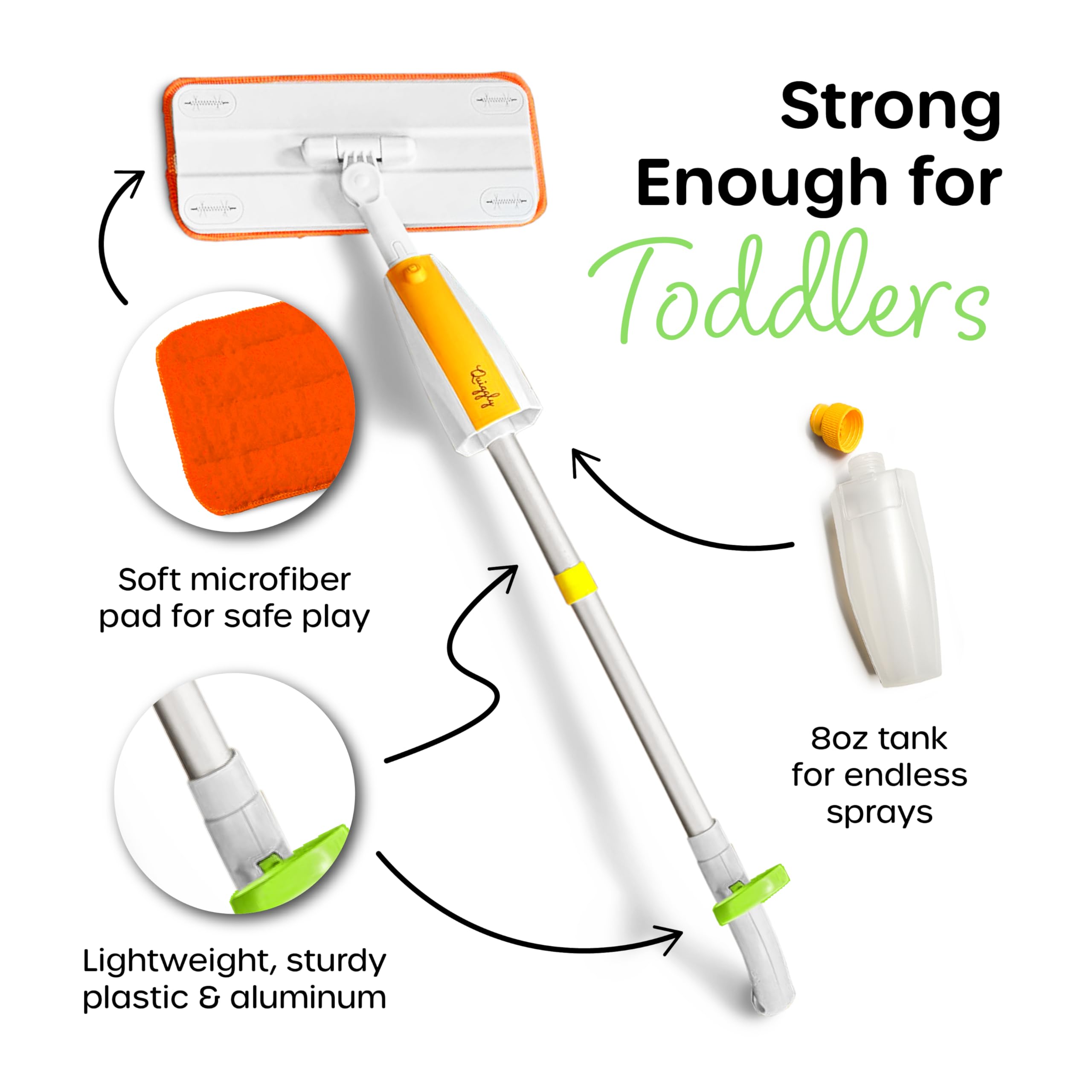 Quiggly toddler spray mop swiffer-compatible pad simplifies pretend chores