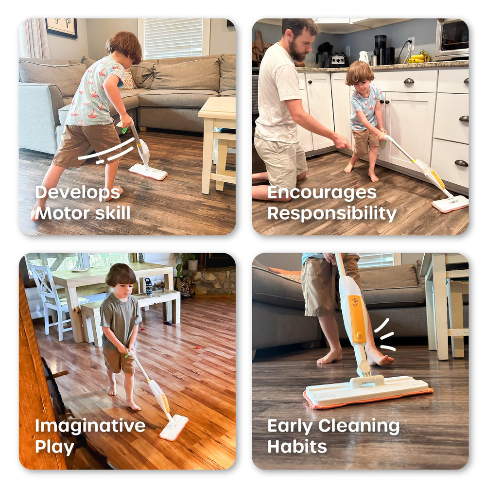 Quiggly Toy Spray Mop educational kit brings fun and practical pretend cleaning.