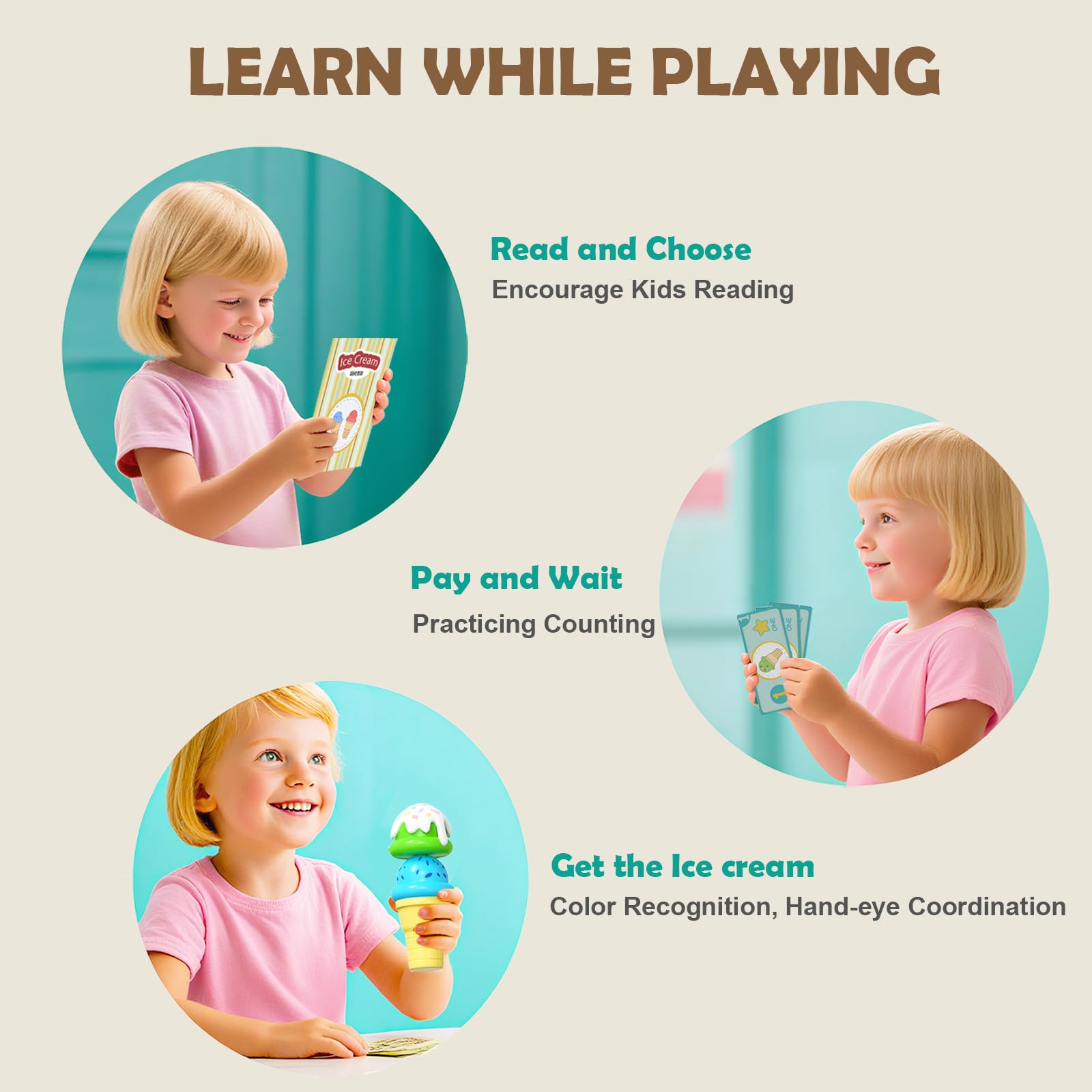 Quimsity ice cream flavors for varied pretend orders and language development