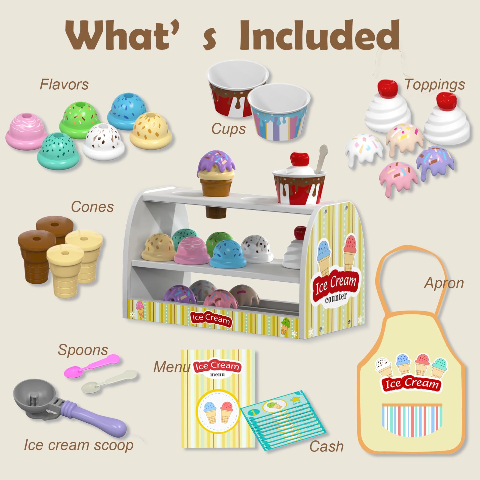 Quimsity ice cream toppings arranged for creative flavor combos and fine motor practice
