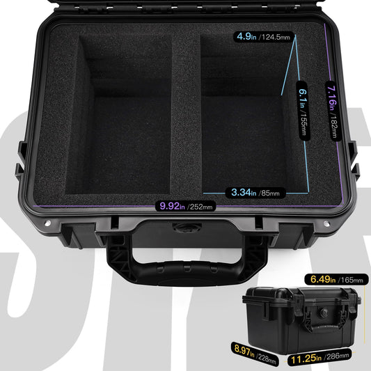 QINGUANG trading card case interior showing 4 foam dividers for organization.