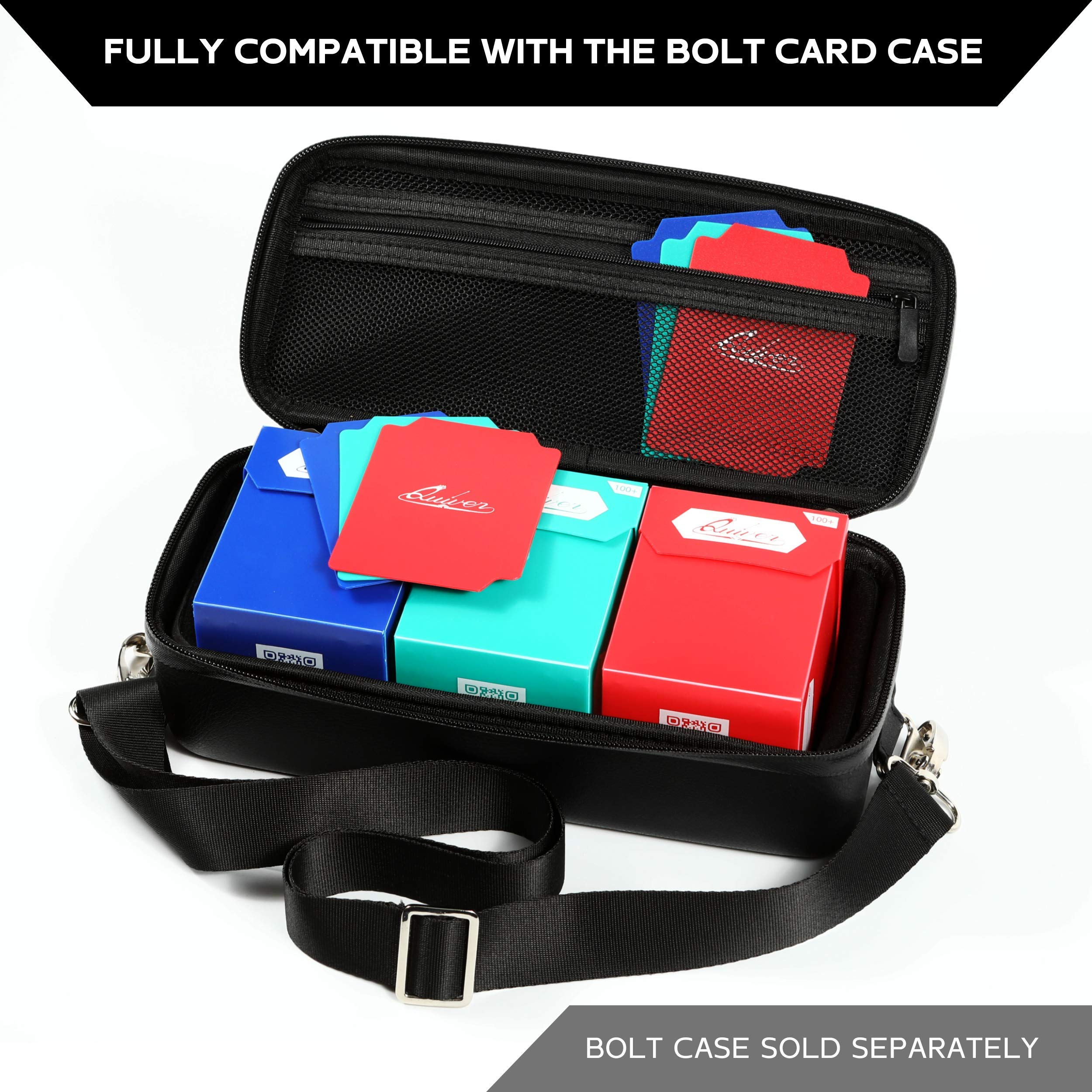 Quiver Time green deck box front emphasizes sturdy protection and sorting.
