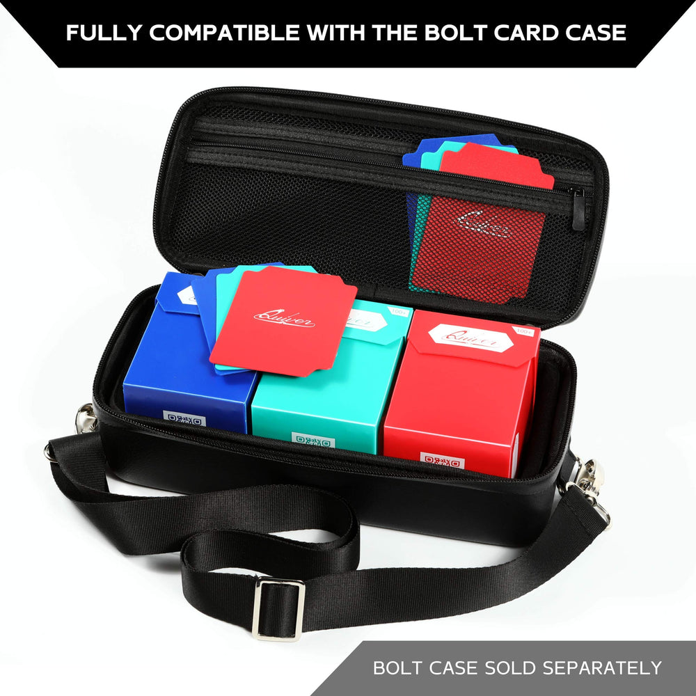 Quiver Time green deck box front emphasizes sturdy protection and sorting.