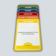 Quiz Tennis compact box shown, easy to carry to the tennis club.