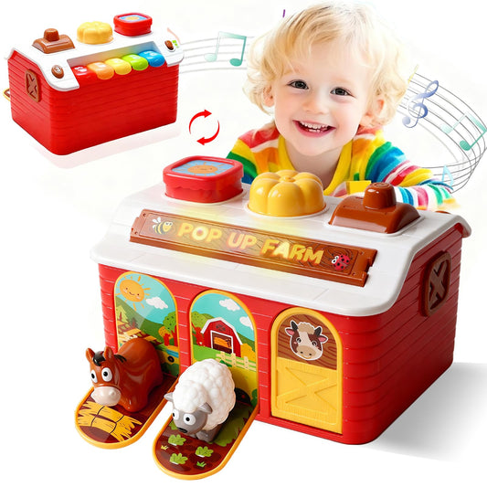 Quliwise interactive pop-up farm animals toy with three popping critters for babies