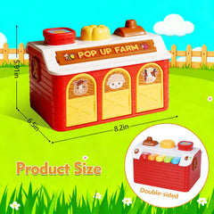 Quliwise pop-up farm toy buttons and lights stimulate sensory exploration during play