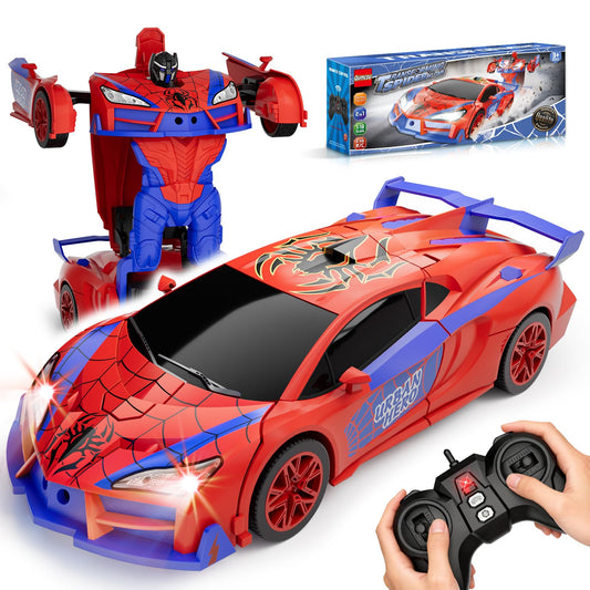 Qumcou Spider RC car with red and blue lights, seen head-on.