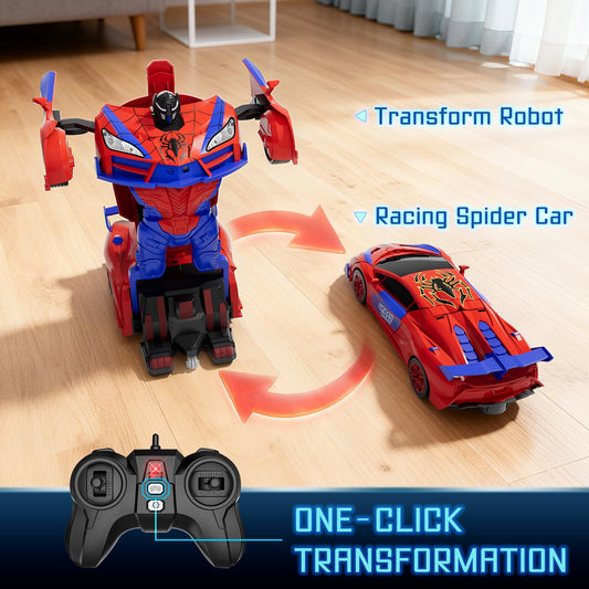 Qumcou Spider transforms to robot mode with a button for imaginative play.