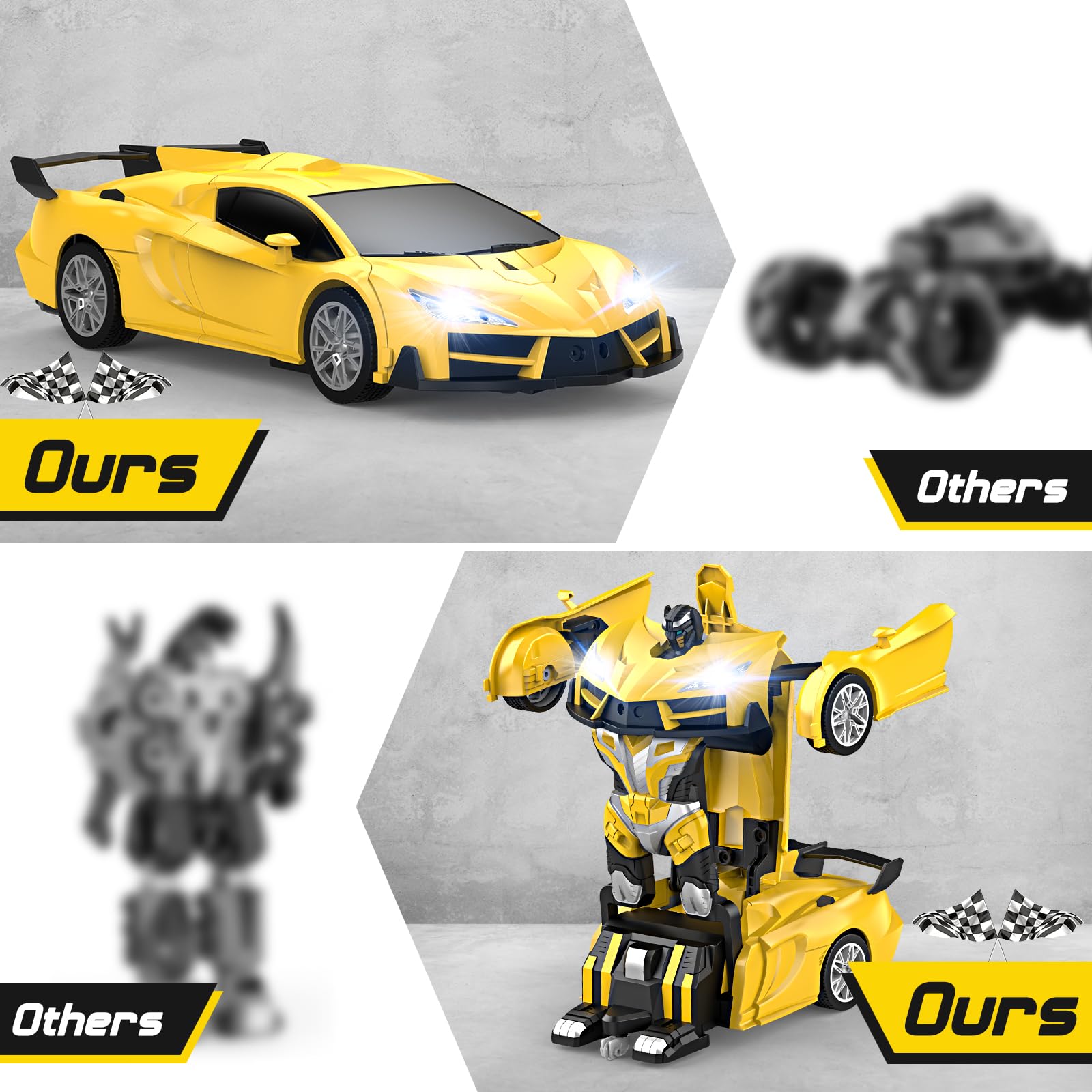 Qumcou Transform RC car LED headlights illuminate play in low light