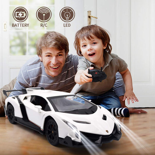 QUN FENG Lamborghini Veneno RC car side view shows compact 1:24 scale for indoor fun
