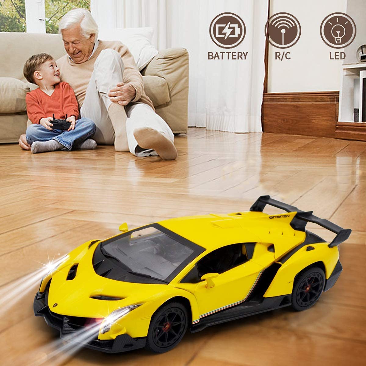 QUN FENG Lamborghini Veneno RC Car interior visible through transparent window detailing